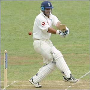 Graham Thorpe fends off a menacing delivery