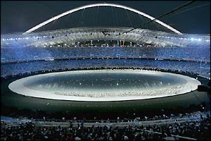 The Olympic Stadium in Athens at the beginning of the opening ceremony