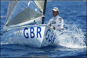 Ben Ainslie competes at the Agios Kosmas sailing centre 
