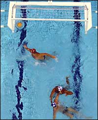 Australia score a goal against Egypt in the men's water polo