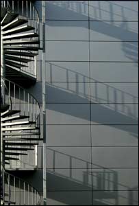 Light and shadows on the fire escape of the Technium Building, University of Wales, Swansea (Jim Young)