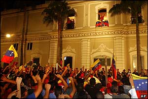 Chavez supporters outside the presidential palace