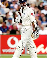 Michael Vaughan trudges off after being dismissed