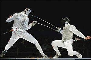 Brice Guyart competes against Italy's Salvatore Sanzo 