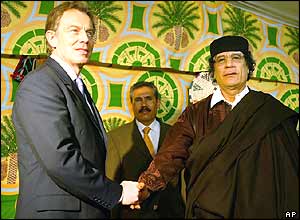 Tony Blair (left) with Muammar Gaddafi 