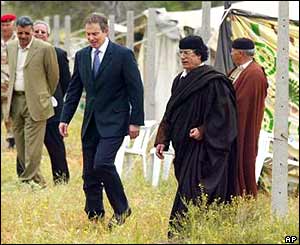Tony Blair (left) with Muammar Gaddafi 