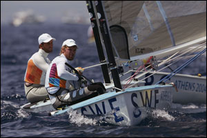Daniel Birgmark of Sweden leads Ben Ainslie