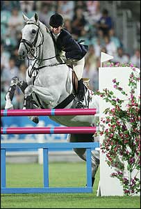 Hoy competes in the individual three day eventing jumping final