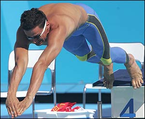 Alexander Popov from Russia dives for the men's 50m freestyle