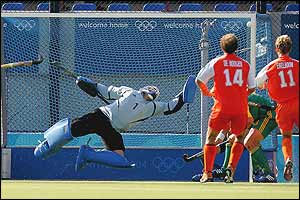 David Staniforth for South Africa saves a goal attempt