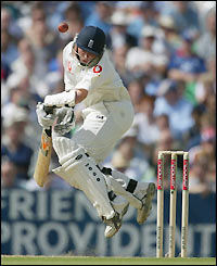 Ian Bell evades a bouncer as West Indies welcome him to Test cricket