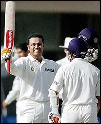 Sehwag reaches his maiden Test double century