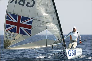 Ben Ainslie competes in the men's single handed dinghy finn race 