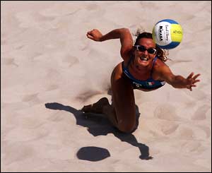 Italy's Daniela Gattelli dives for the ball