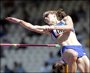 Kelly Sotherton competes in the high jump