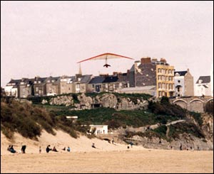 Graeme Johnson sent this shot of himself hangliding above the beach at Tenby
