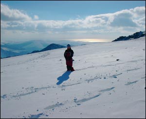 Rupert Elliott from Aberarth aged nine near the summit of Cader Idris (Mark)
