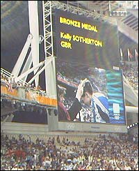 Stephen Ierodiaconou picture of Kelly Sotherton receiving her bronze medal