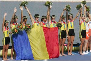 Romania are awarded gold in the women's eight