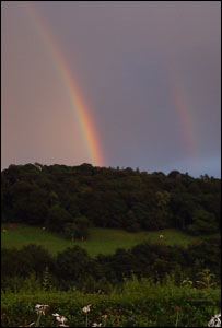 A double rainbow near Corwen, taken as heavy showers are mixed with bright sunshine (Mike Clemens)