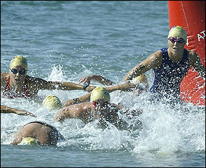 Michelle Dillon competes in the triathlon