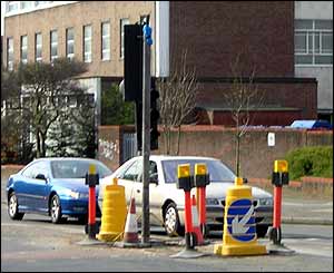 Temporary bollards and lights