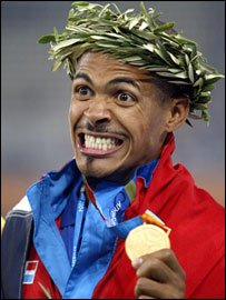 Felix Sanchez poses with his medal
