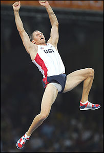 Timothy Mack celebrates after winning the men's pole vault final