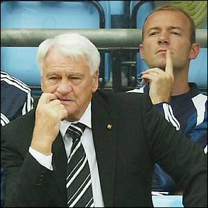 Sir Bobby Robson watches his side lose at Aston Villa