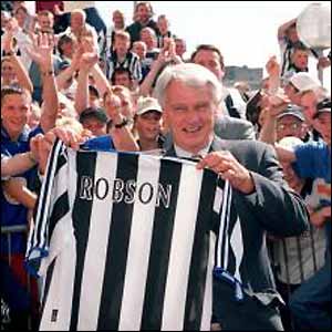 Sir Bobby Robson is presented as Newcastle boss in 1999