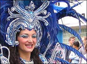 Woman in blue costume