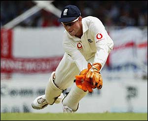 Geraint Jones makes his England debut behind the stumps