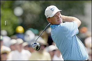 Ernie Els plays a tee-shot