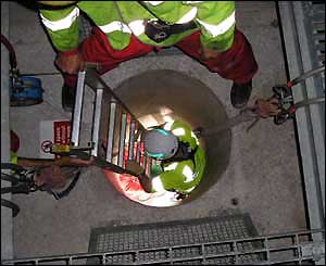 Avon Ambulance personnel rescuing a man from the inside of the Second Severn Crossing
