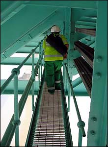 Avon Ambulance personnel rescuing a man from the inside of the Second Severn Crossing