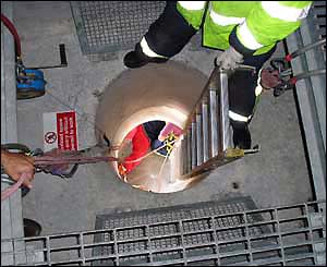 Avon Ambulance personnel rescuing a man from the inside of the Second Severn Crossing