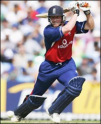 Paul Collingwood enjoys a sizeable run feast with Andrew Flintoff