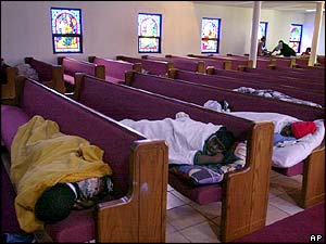 People taking shelter in Central Zion Baptist Church outside Freeport, Bahamas.