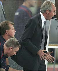 The England boss Sven-Goran Eriksson shows his frustration