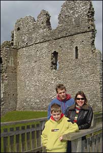 Kate, Ben and Toby at Ogmore Castle, sent by John Parker, from Heath