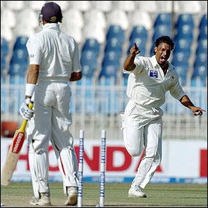 Laxman is clean bowled by Shoaib 