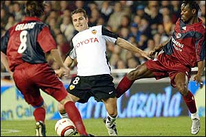 Ruben Baraja is fouled by Bordeaux's Herve Alicarte