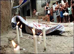 Victim of the violence covered by a blanket