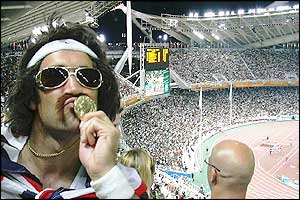 Picture sent by Neil Strawbridge of Nottingham of his friend at the Olympic stadium