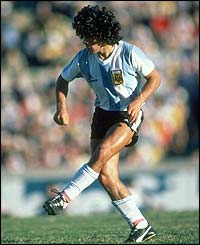 Diego Maradona competes in the 1982 World Cup in Spain