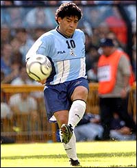 Maradona is involved in a match held in his honour against a Rest of the World team in Buenos Aires 