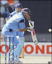 India's VVS Laxman plays a drive