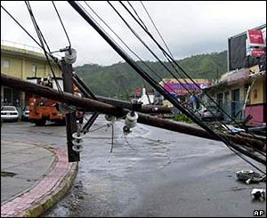 Fallen electricity pole in Kingston, Jamaica