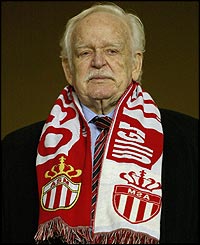 Prince Rainier of Monaco looks on at the Louis II Stadium 