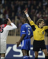 Andreas Zikos is harshly issued a red card